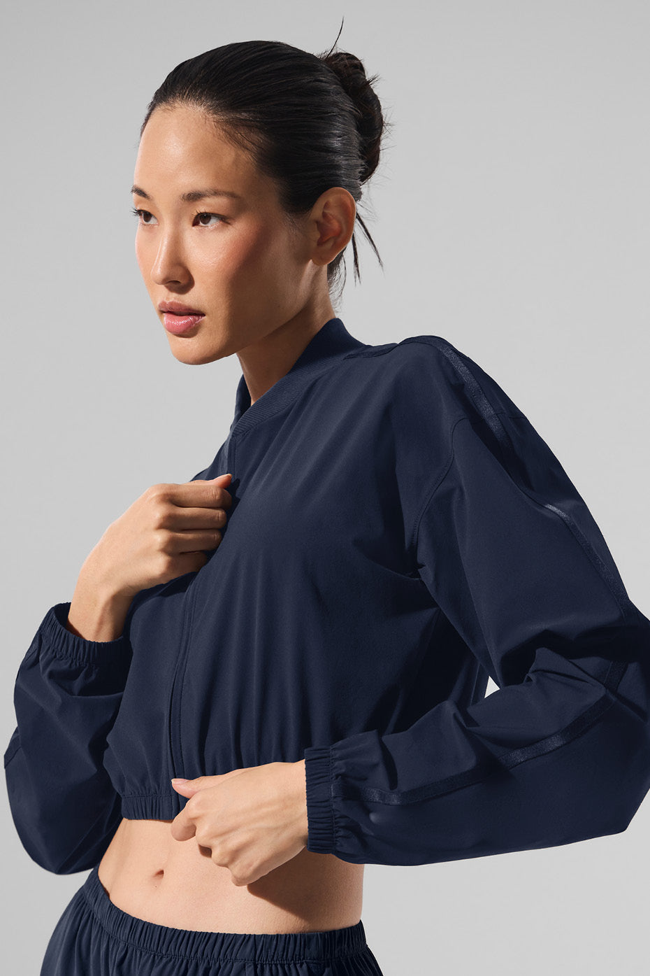 Cropped Breezy Full-Zip Cover Up - Navy