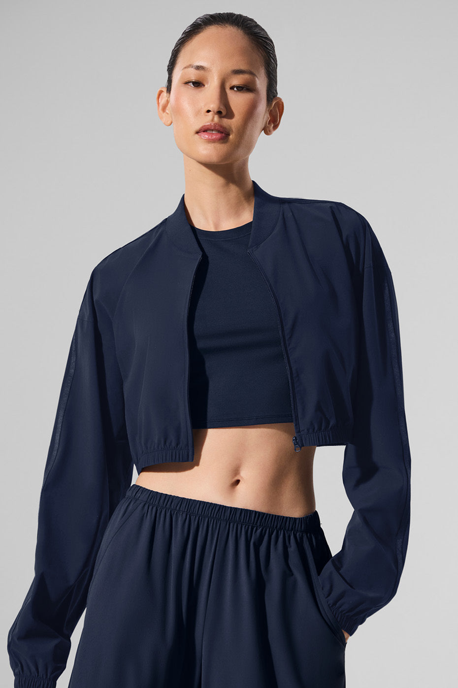 Cropped Breezy Full-Zip Cover Up - Navy
