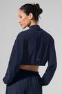 Cropped Breezy Full-Zip Cover Up - Navy