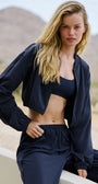 Cropped Breezy Full-Zip Cover Up - Navy
