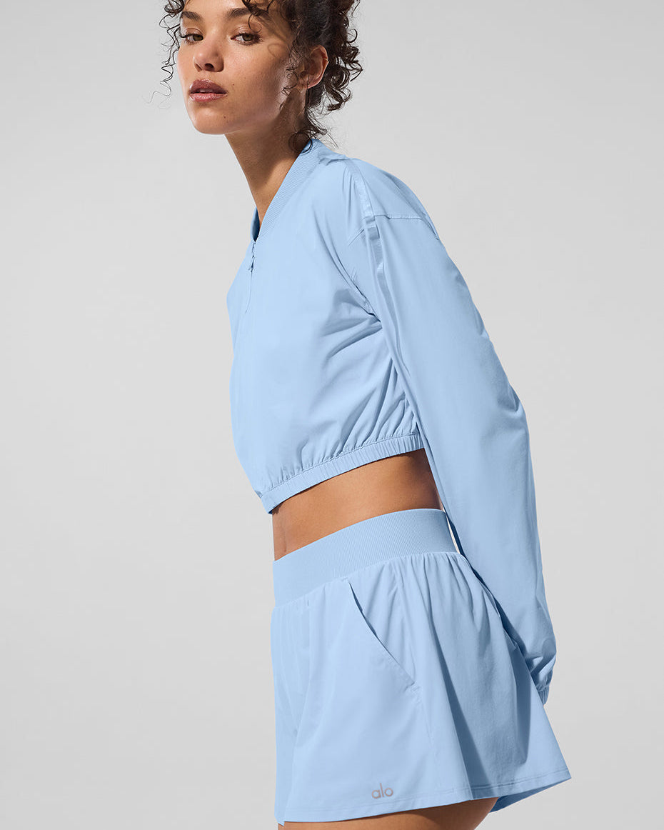 Cropped Breezy Full-Zip Cover Up - Seashell Blue