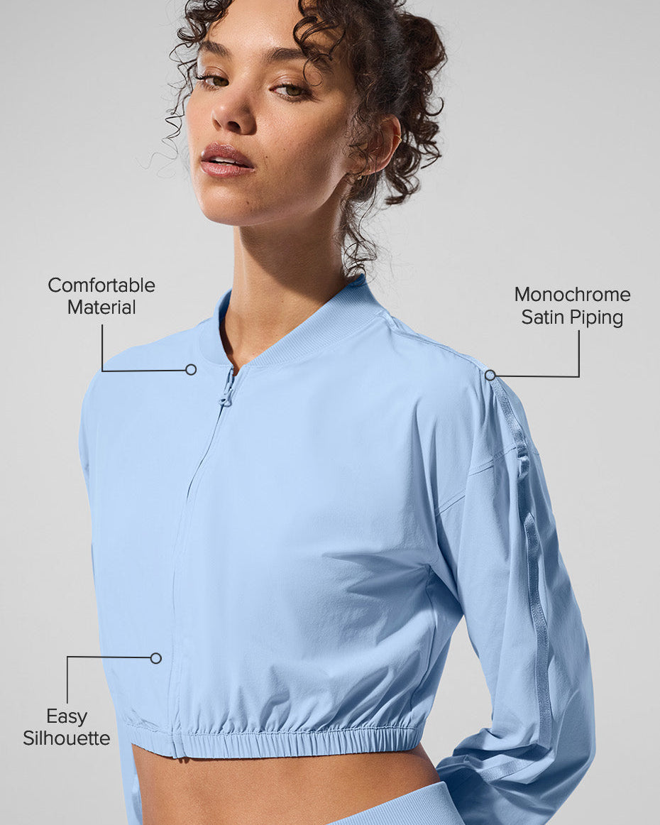 Cropped Breezy Full-Zip Cover Up - Seashell Blue