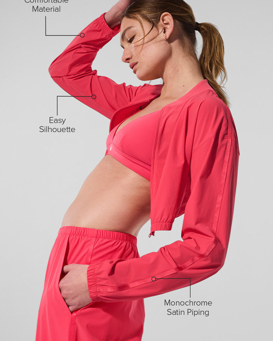 Cropped Breezy Full-Zip Cover Up - Candy Red