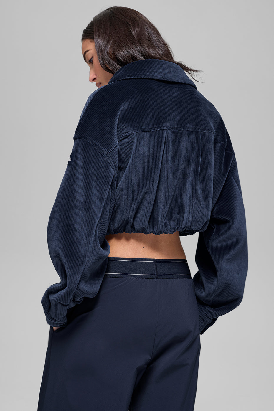 Ribbed Velour Cropped Mountain Side Jacket - Navy