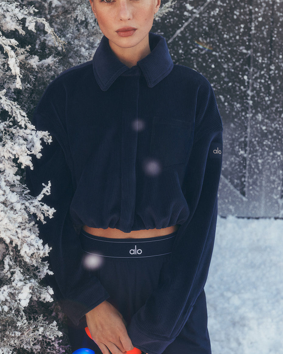 Ribbed Velour Cropped Mountain Side Jacket - Navy