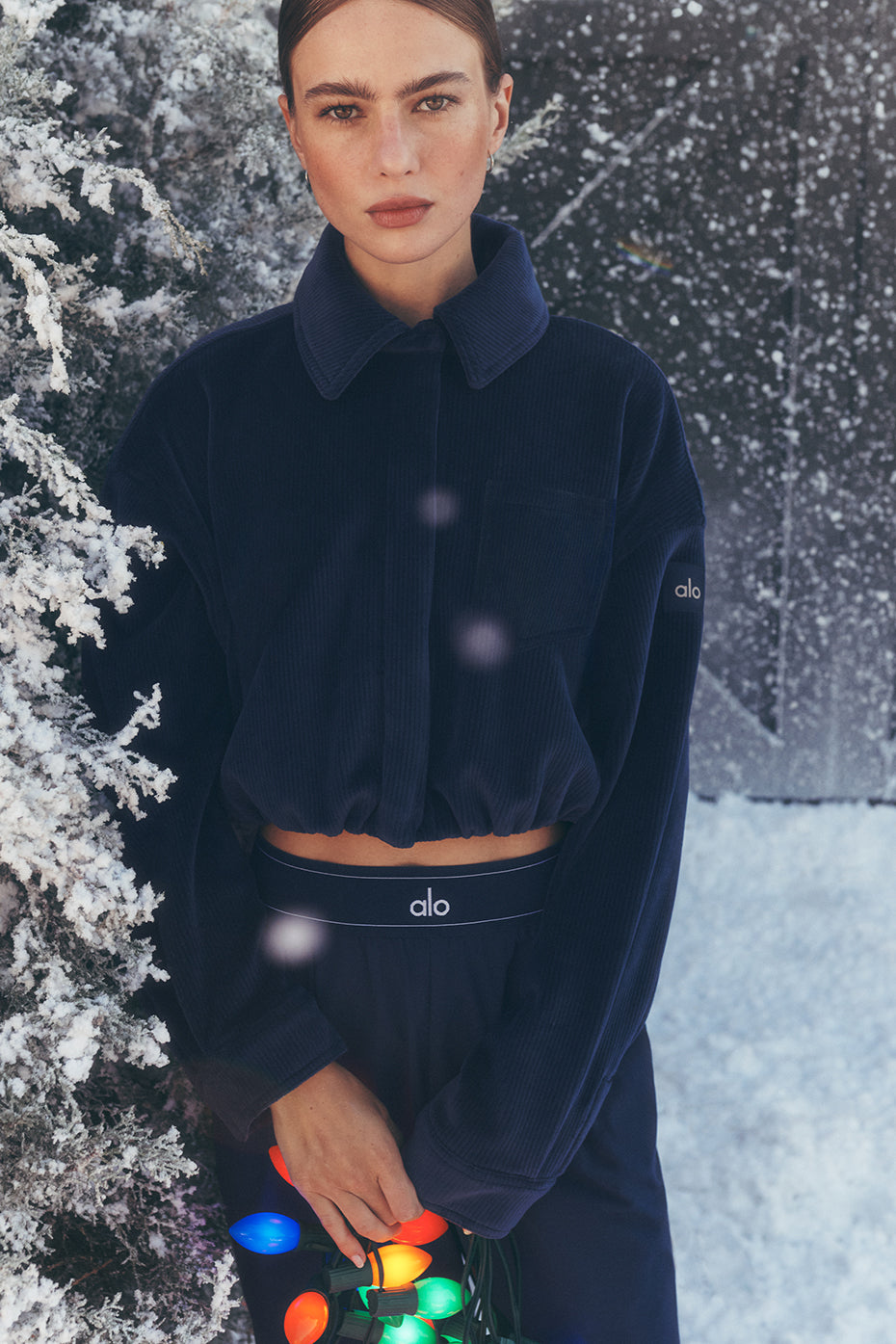 Ribbed Velour Cropped Mountain Side Jacket - Navy