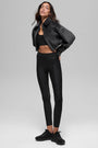 Ribbed Velour Cropped Mountain Side Jacket - Black
