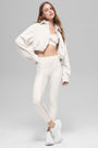 Ribbed Velour Cropped Mountain Side Jacket - Ivory
