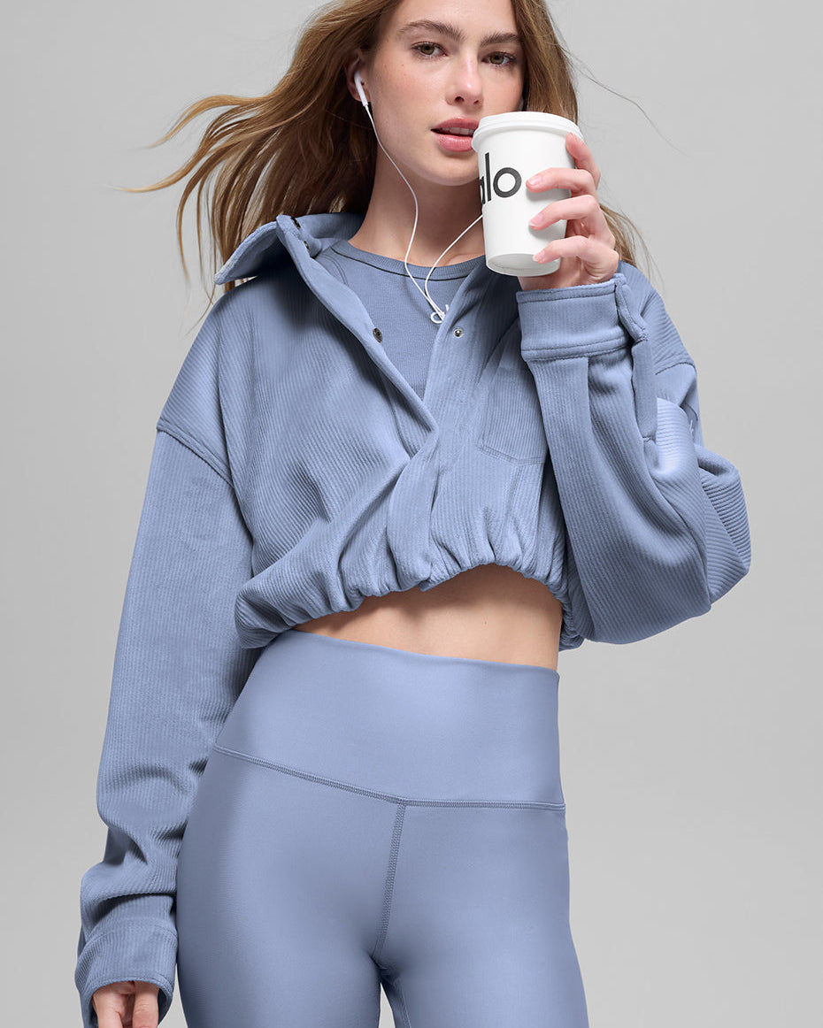 Ribbed Velour Cropped Mountain Side Jacket - Winter Frost