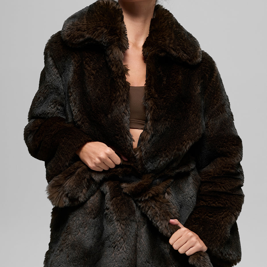 Faux Fur Starstruck Coat - Midnight Brown/Black
