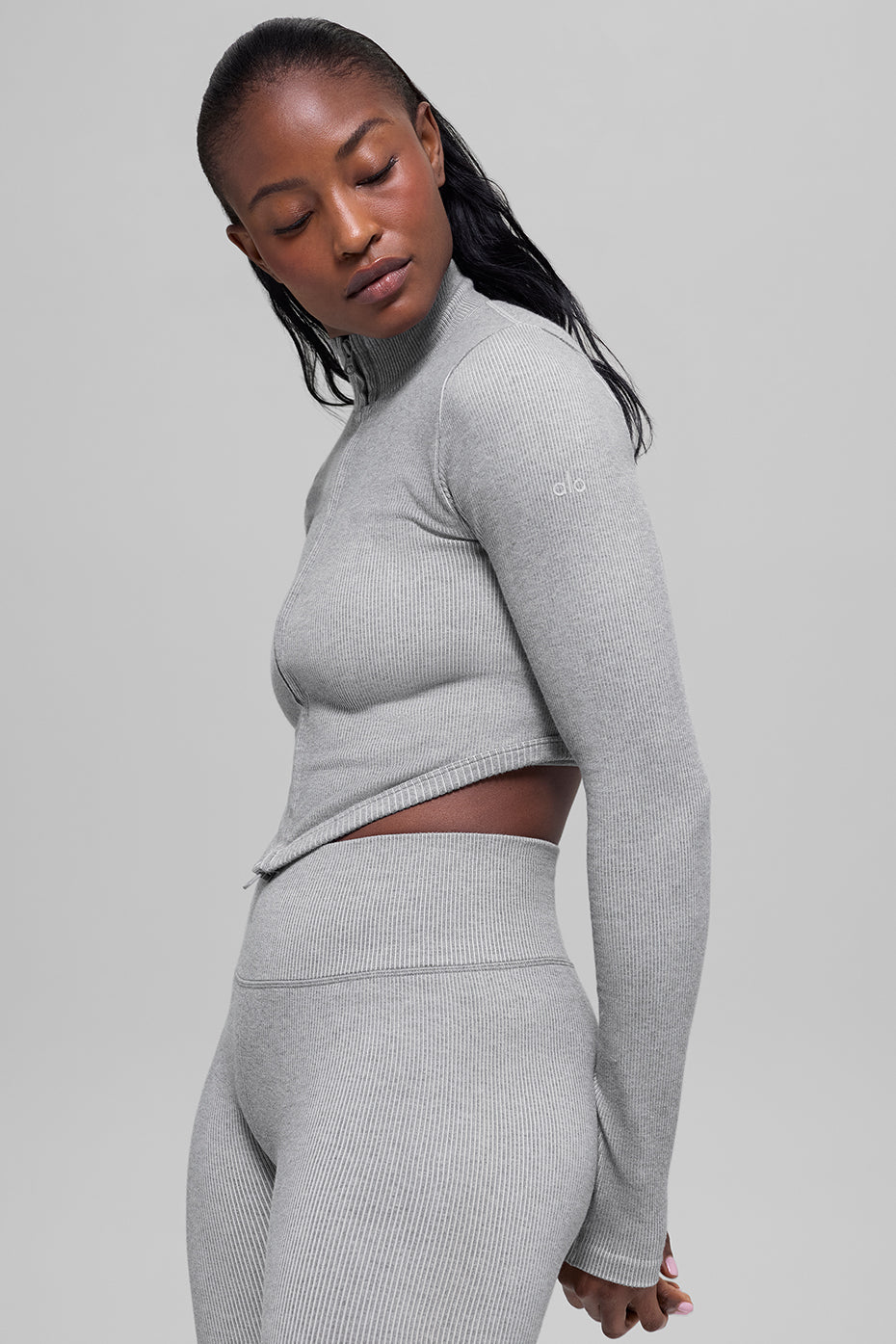 Seamless Two Tone Rib Jacket - Light Misty Grey Heather