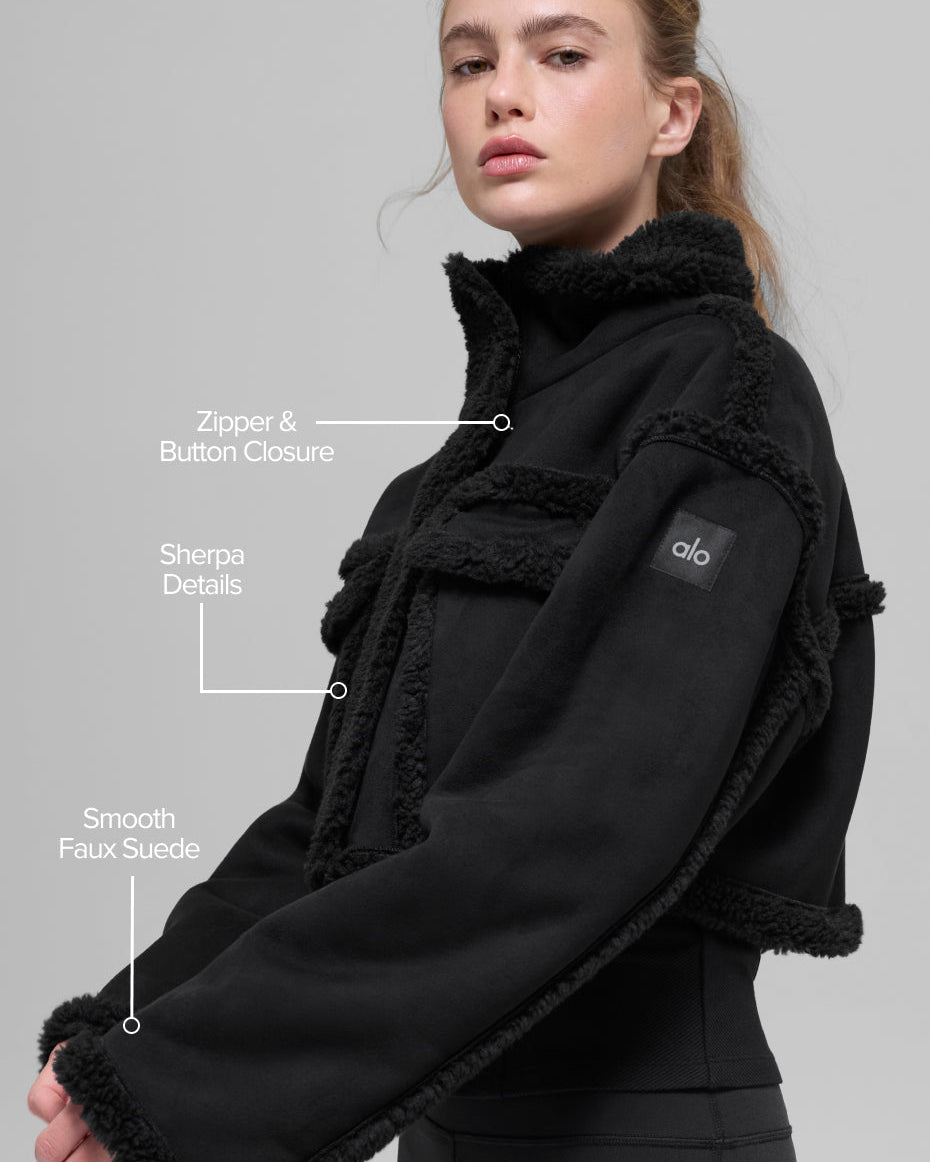 Faux Shearling Snowfall Cropped Jacket - Black
