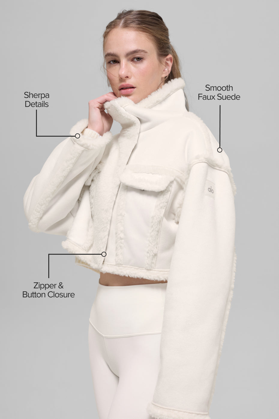 Faux Shearling Snowfall Cropped Jacket - Ivory