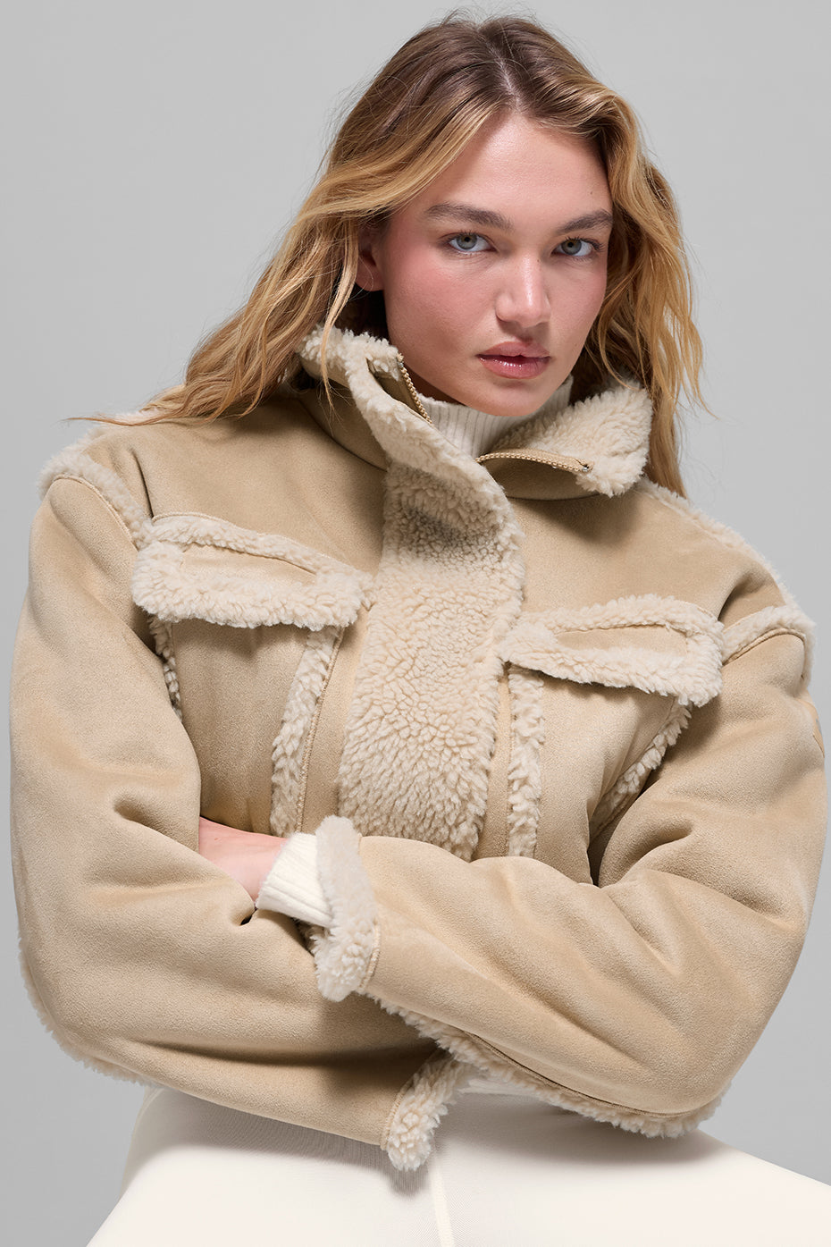 Faux Shearling Snowfall Cropped Jacket - Woodland Tan