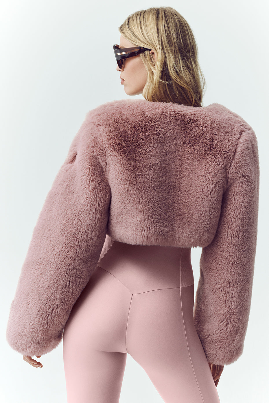 Faux Fur Chic Cropped Jacket - Pink Champagne