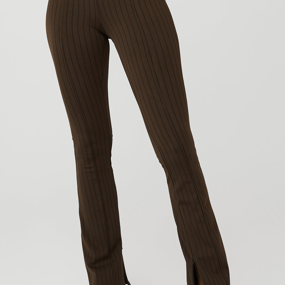 High-Waist Pinstripe Zip It Flare Legging - Espresso/Black