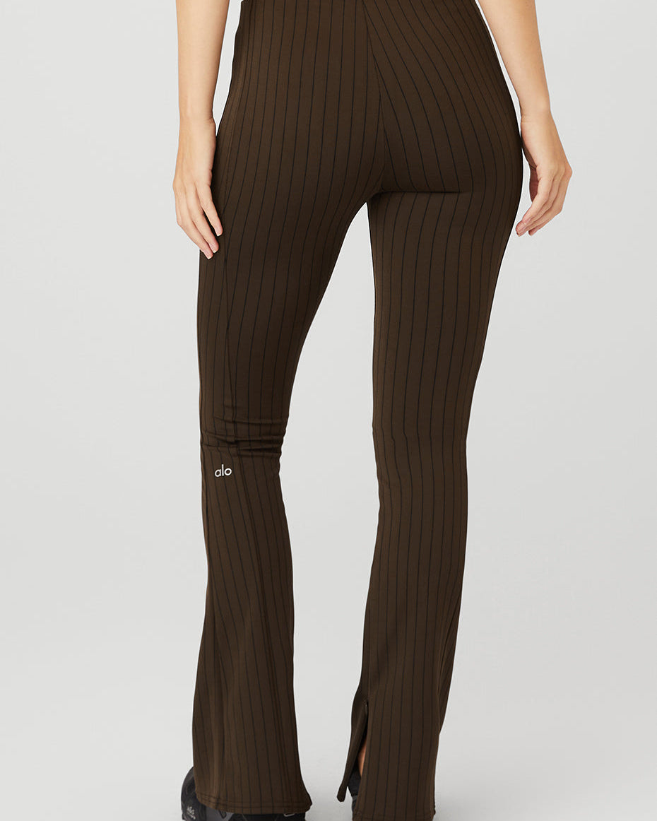 High-Waist Pinstripe Zip It Flare Legging - Espresso/Black