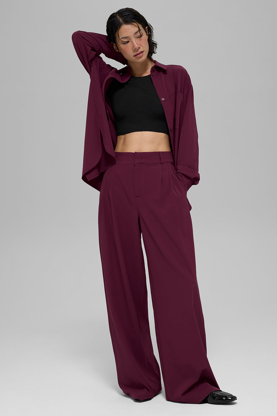 High-Waist Dreamscape Trouser (Long) - Burgundy