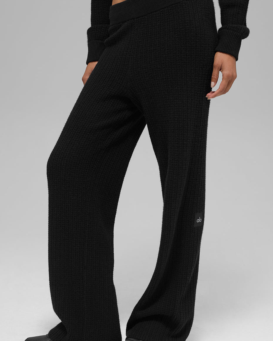 Cashmere High-Waist Plush Waffle Pant - Black