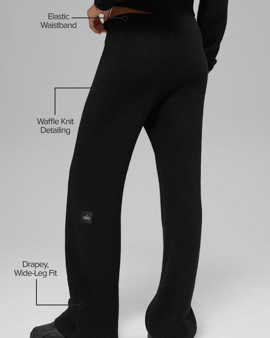 Cashmere High-Waist Plush Waffle Pant - Black
