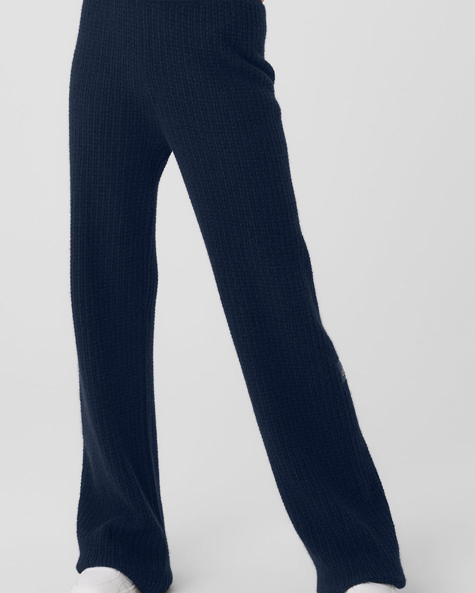 Cashmere High-Waist Plush Waffle Pant - Navy