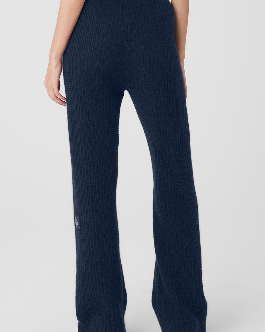 Cashmere High-Waist Plush Waffle Pant - Navy