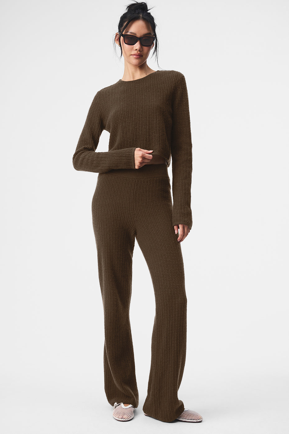 Cashmere High-Waist Plush Waffle Pant - Espresso