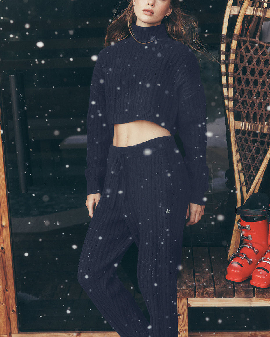 Cable Knit Winter Bliss Pant - Navy
