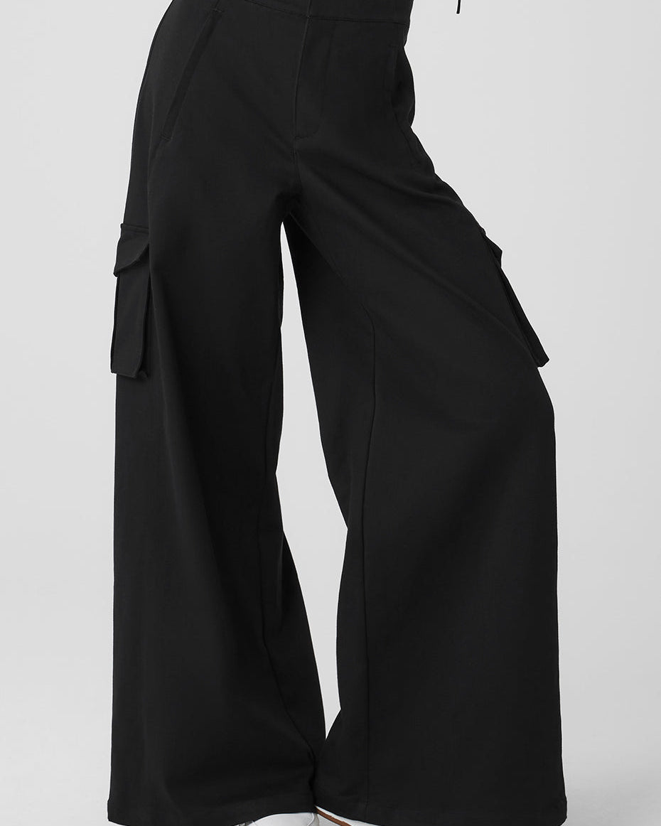 Show Off Cargo Wide Leg Trouser (Long) - Black