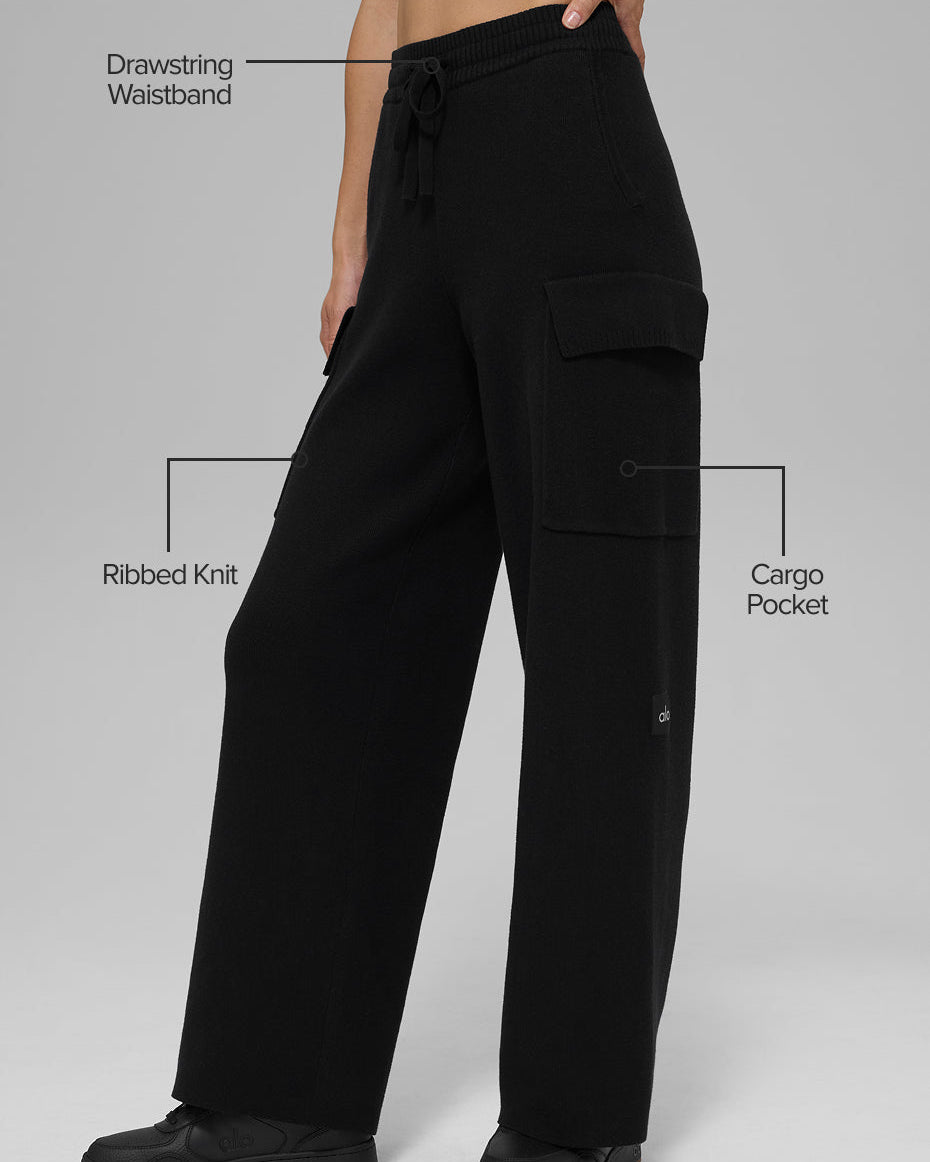 Scholar Knit High-Waist Cargo Pant - Black