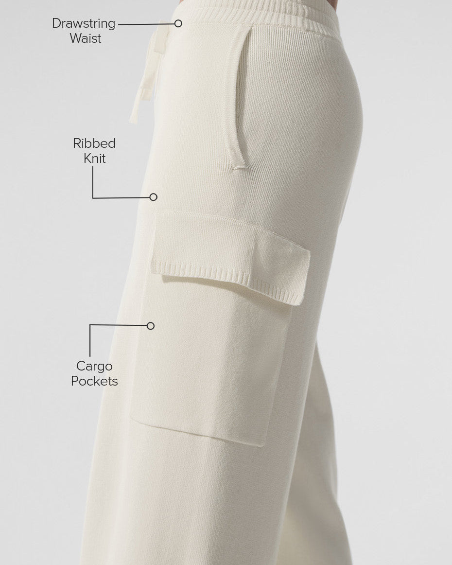 Scholar Knit High-Waist Cargo Pant - Ivory