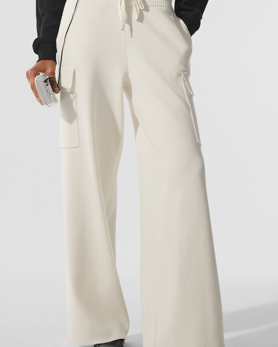 Scholar Knit High-Waist Cargo Pant - Ivory