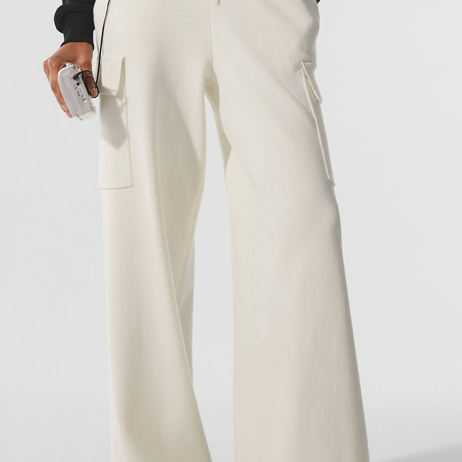 Scholar Knit High-Waist Cargo Pant - Ivory
