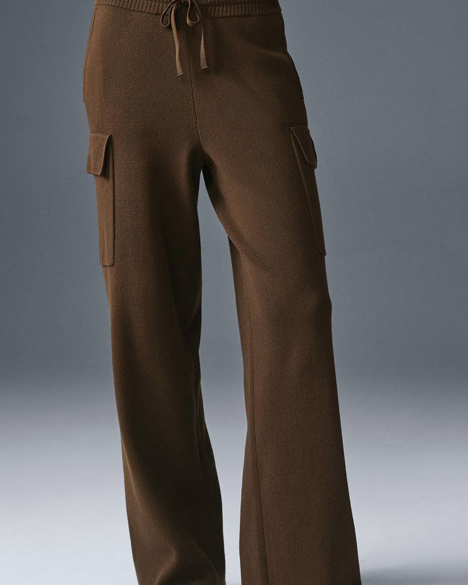 Scholar Knit High-Waist Cargo Pant - Espresso