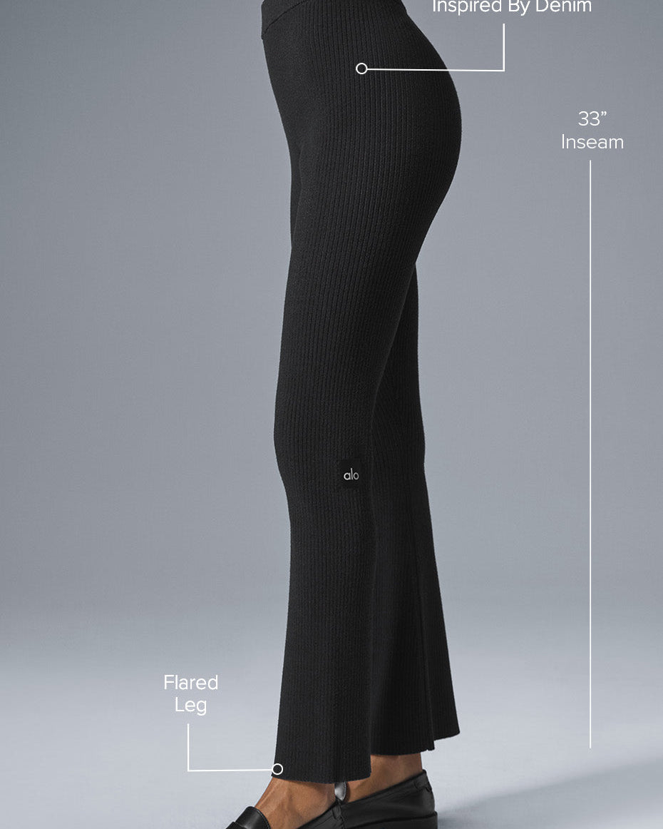 Denim Knit High-Waist Flare Pant - Black/Anthracite