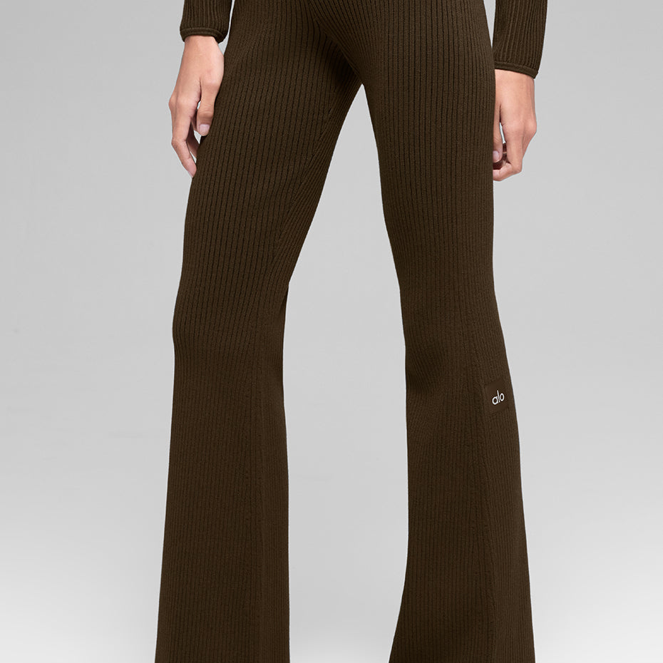 Denim Knit High-Waist Flare Pant - Espresso/Black