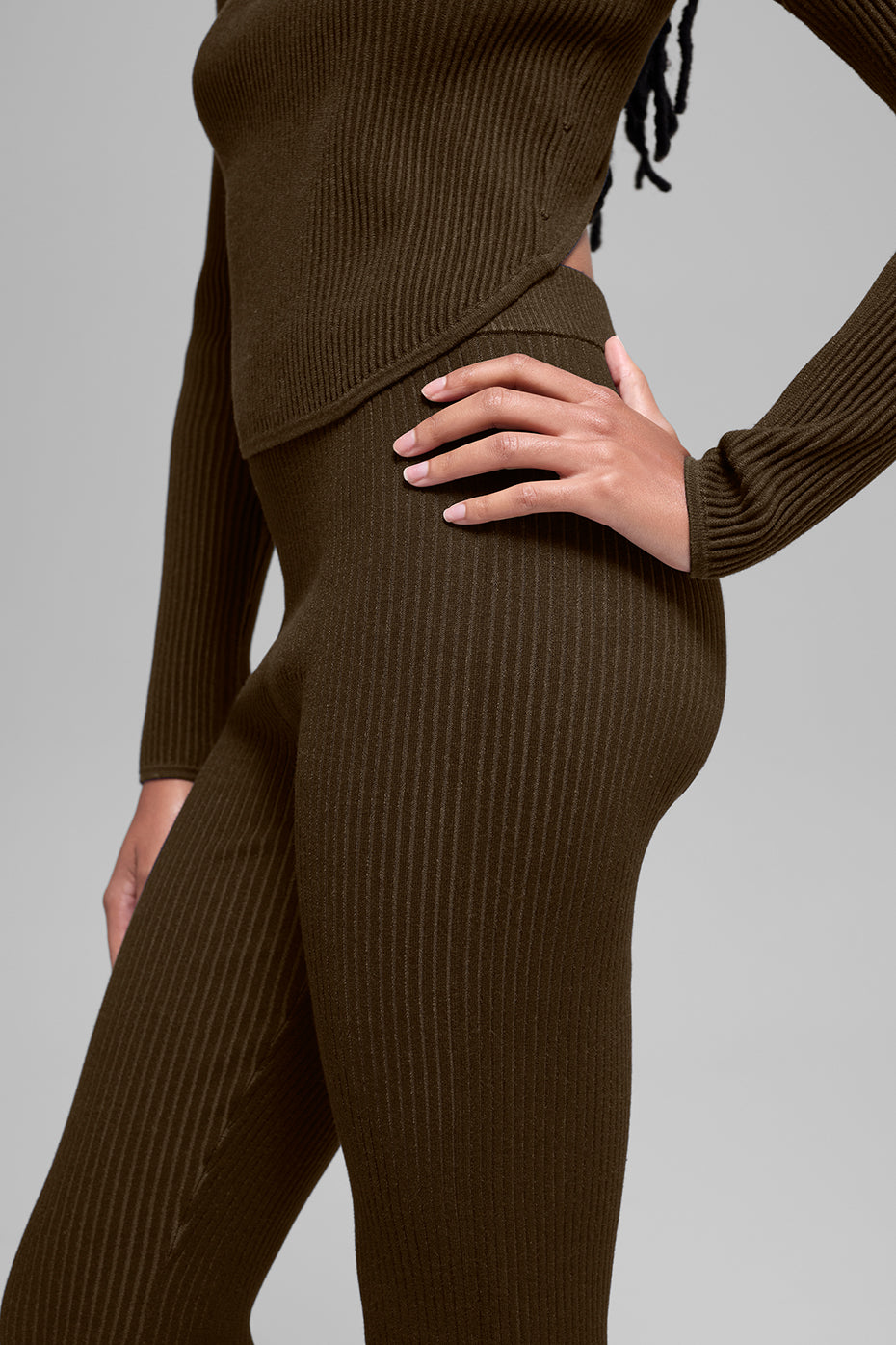 Denim Knit High-Waist Flare Pant - Espresso/Black