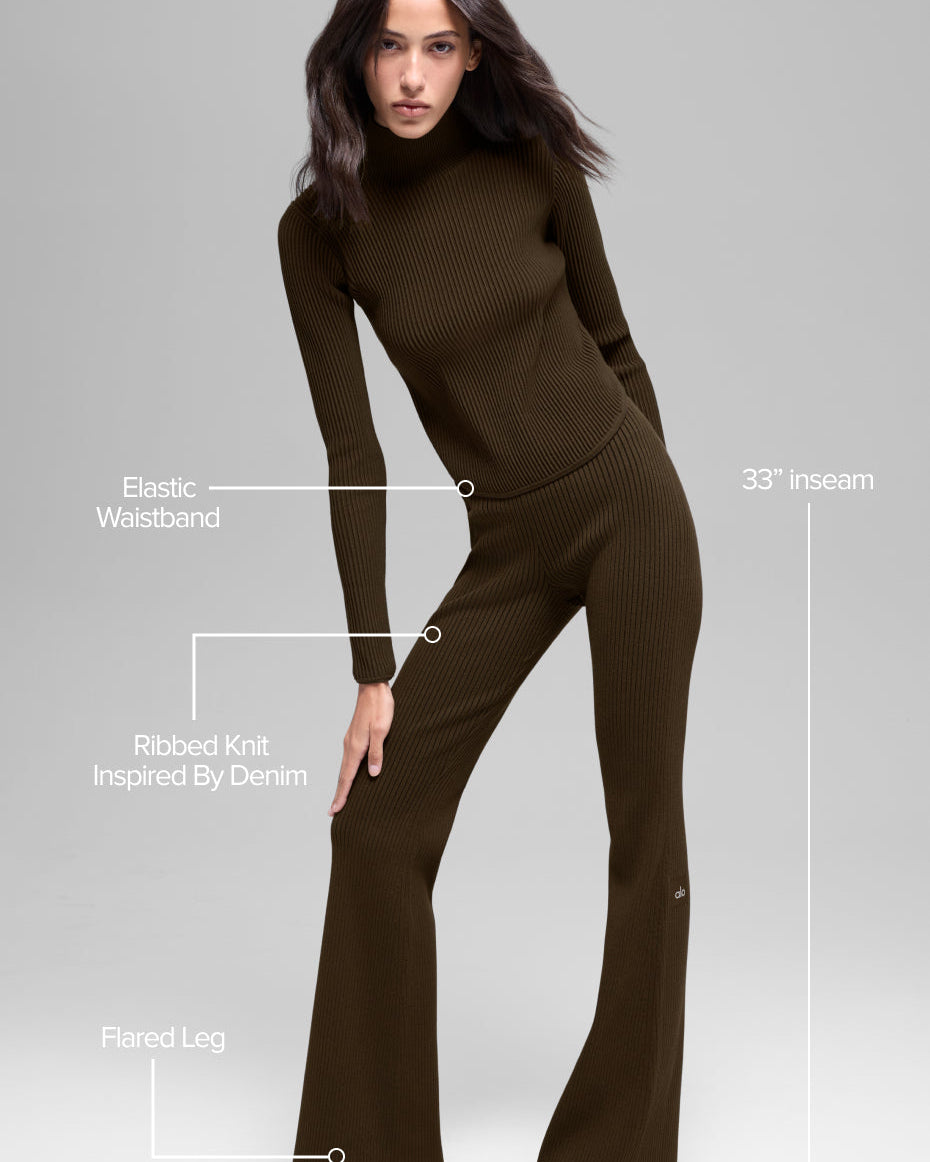 Denim Knit High-Waist Flare Pant - Espresso/Black