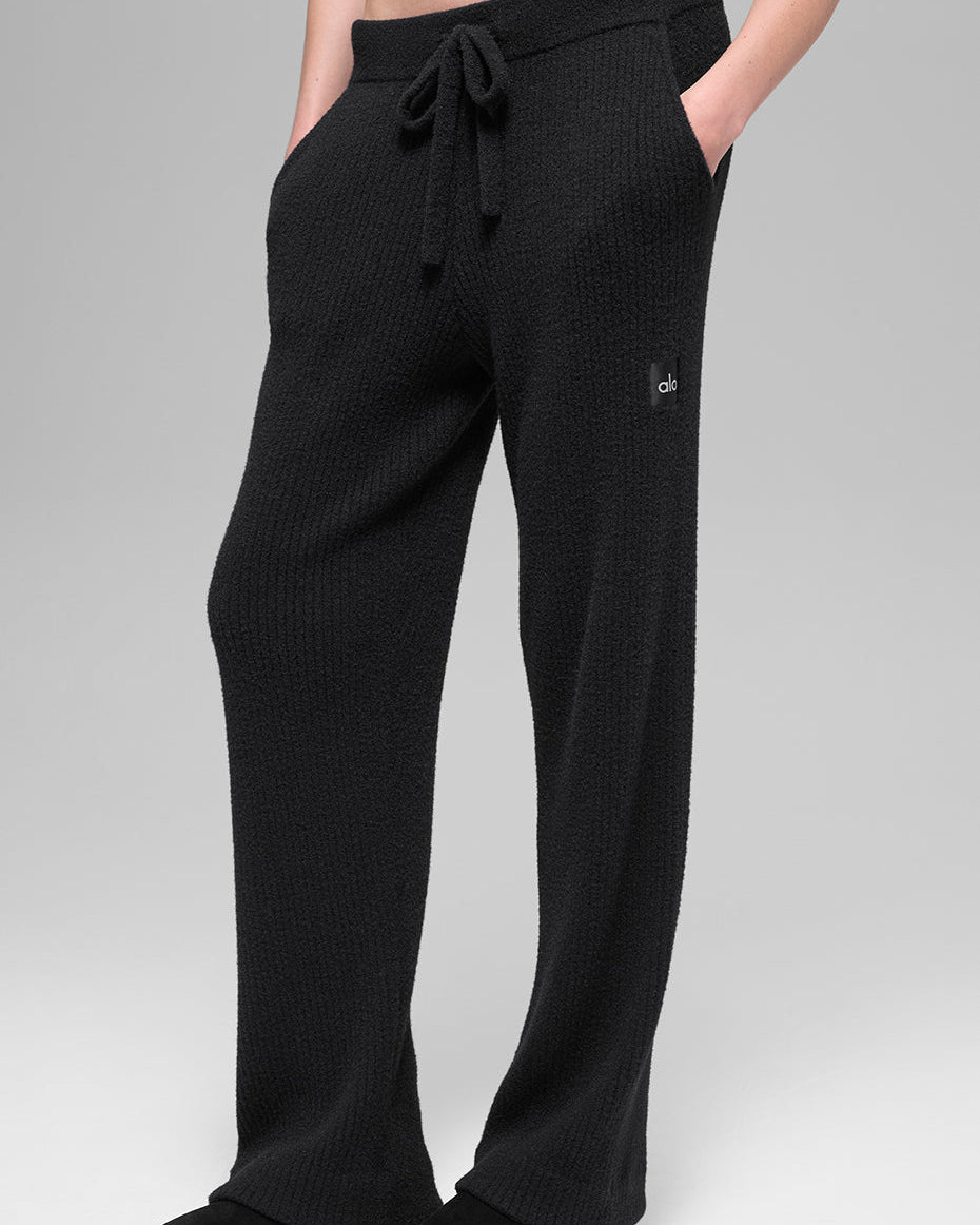 Snuggle Up Sweater High-Waist Wide Leg Pant - Black