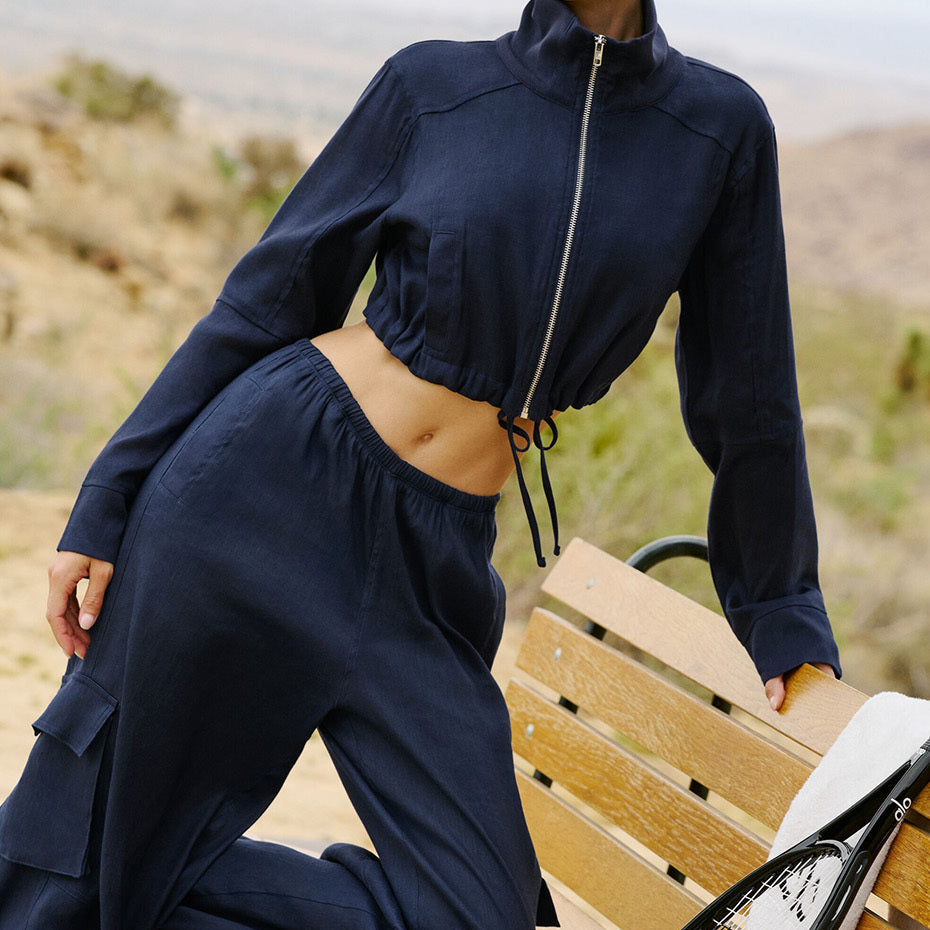 Linen Getaway Cargo Wide Leg Pant - Navy