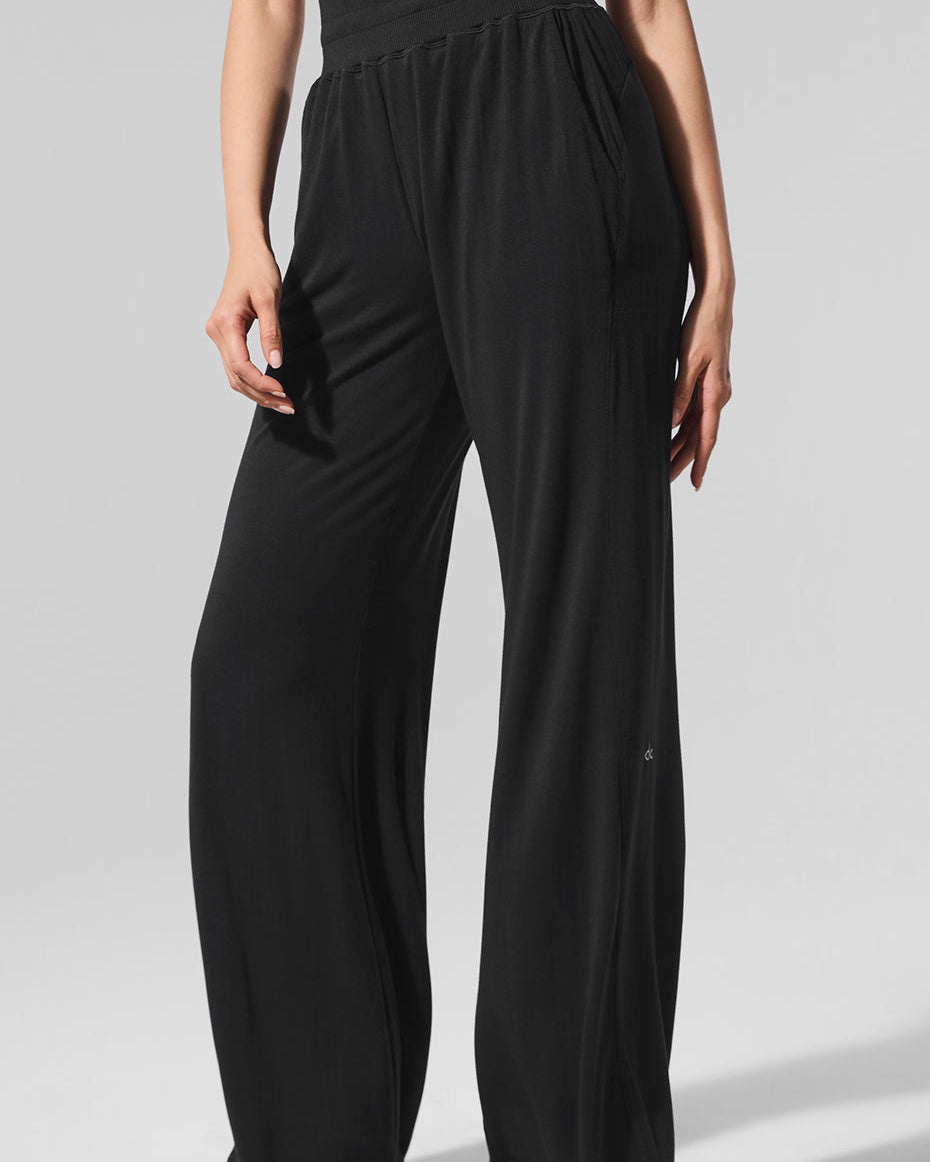 Semi-Sheer Delicate Lounge Flare Pant - Black