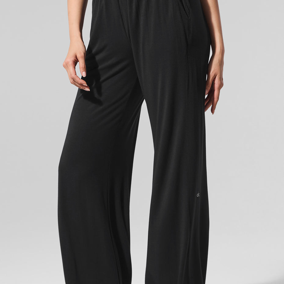 Semi-Sheer Delicate Lounge Flare Pant - Black