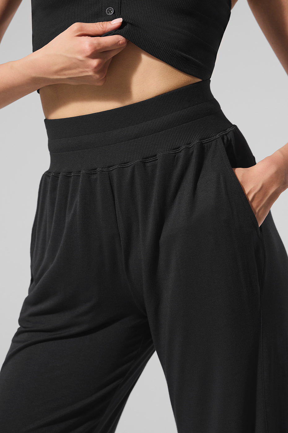 Semi-Sheer Delicate Lounge Flare Pant - Black