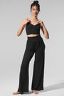 Semi-Sheer Delicate Lounge Flare Pant - Black