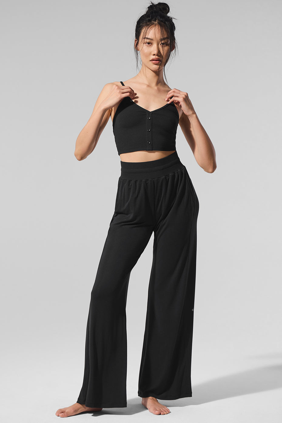 Semi-Sheer Delicate Lounge Flare Pant - Black