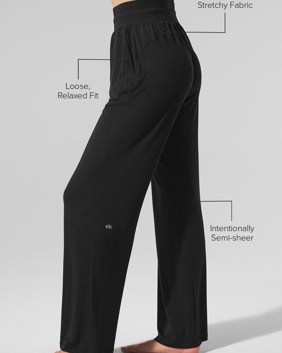 Semi-Sheer Delicate Lounge Flare Pant - Black