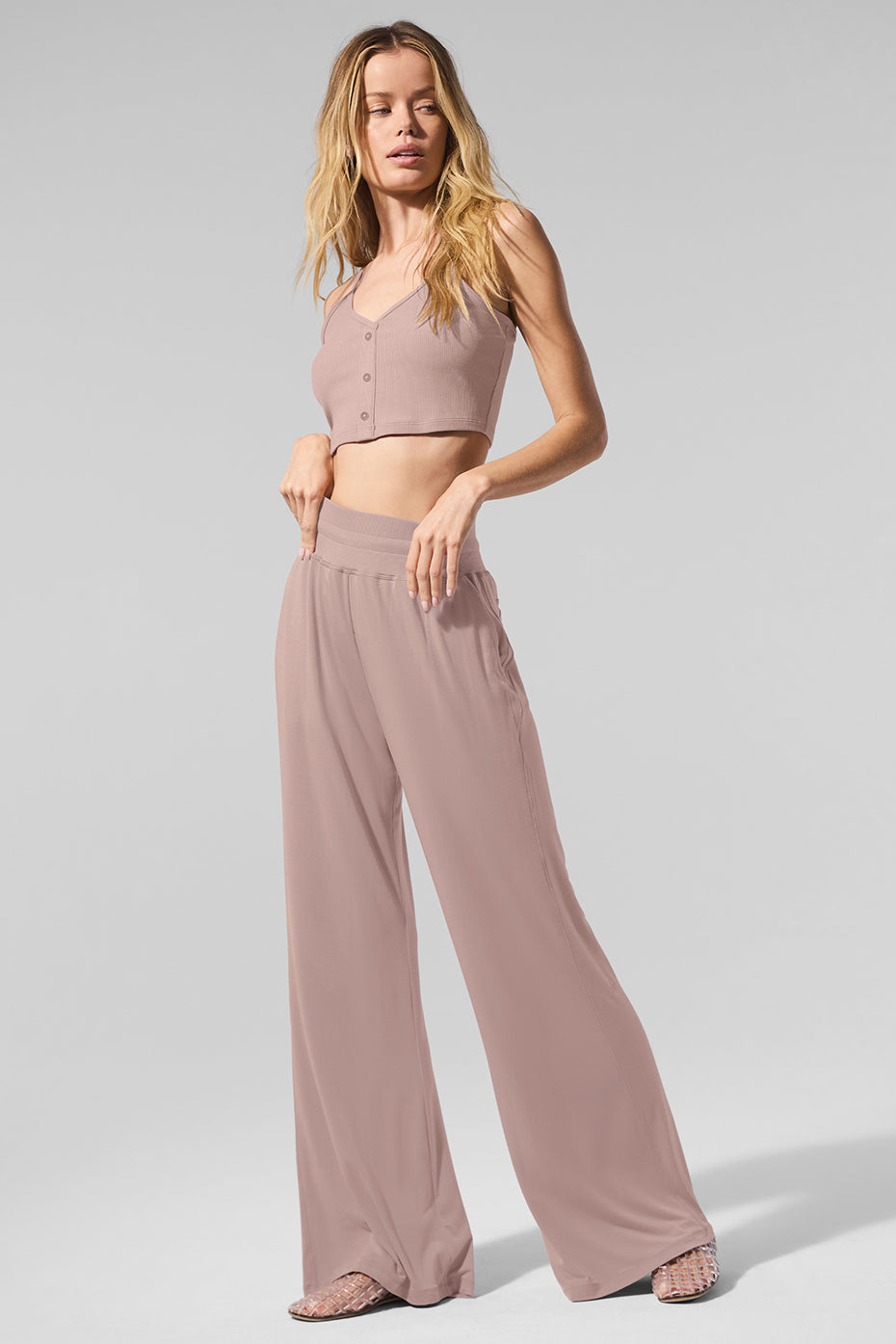 Semi-Sheer Delicate Lounge Flare Pant - Taupe