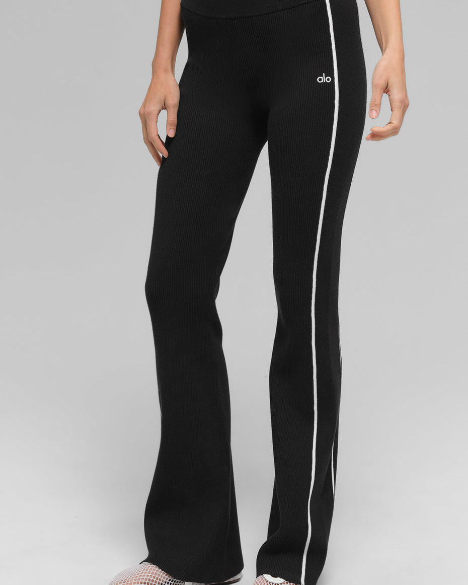 Ribbed Sweater Knit Highline Flare Pant - Black/White