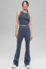 Ribbed Sweater Knit Highline Flare Pant - Bluestone/White