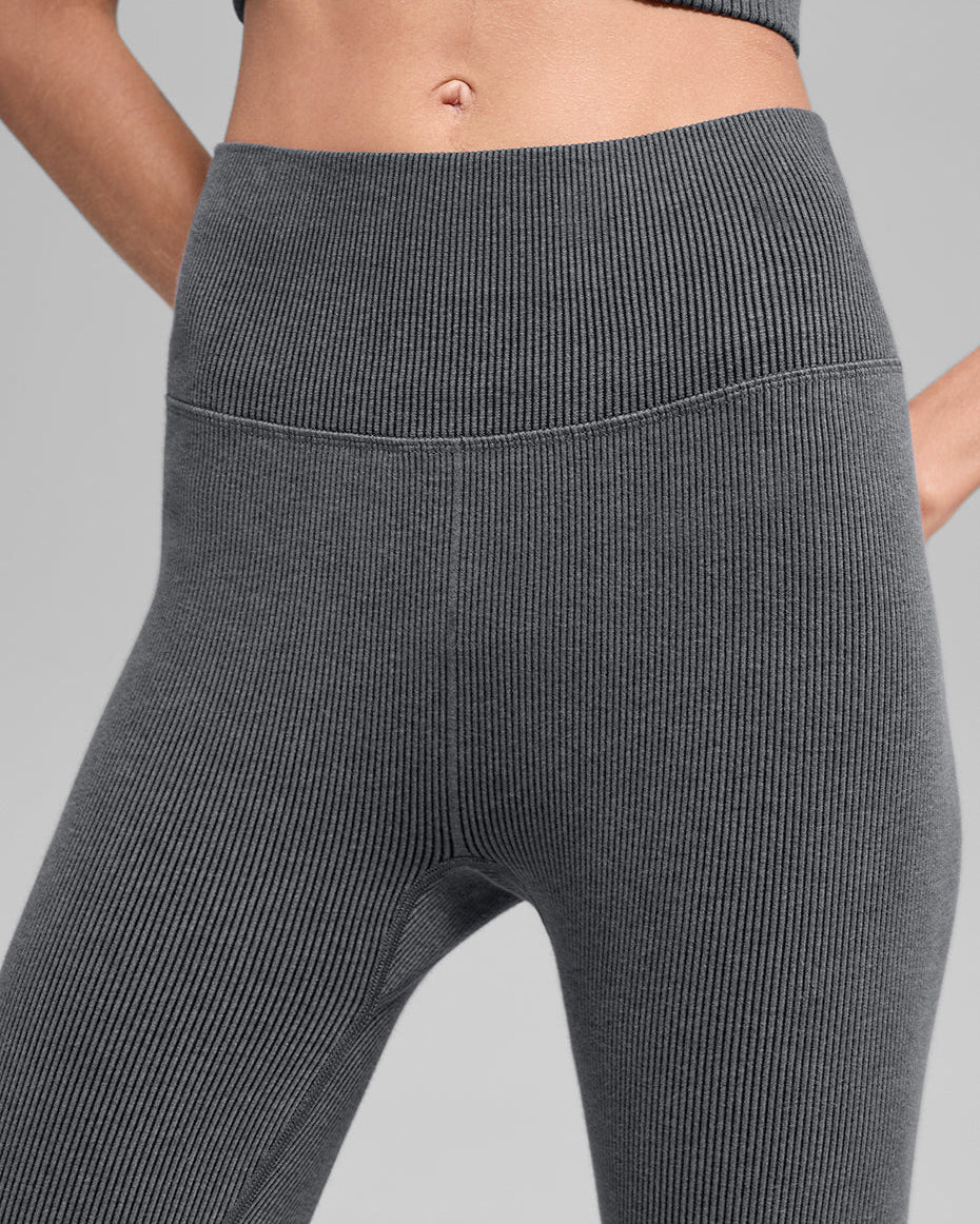 Seamless High-Waist Two Tone Rib Legging - Dark Misty Grey Heather